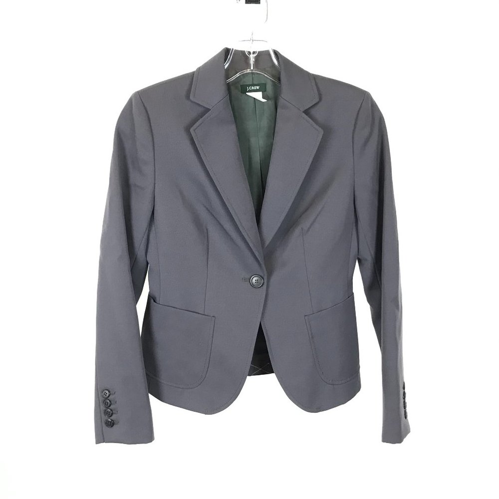 Womens Petite Size 0 0P J. Crew Gray Pure Wool Notched Lapel Blazer Jacket